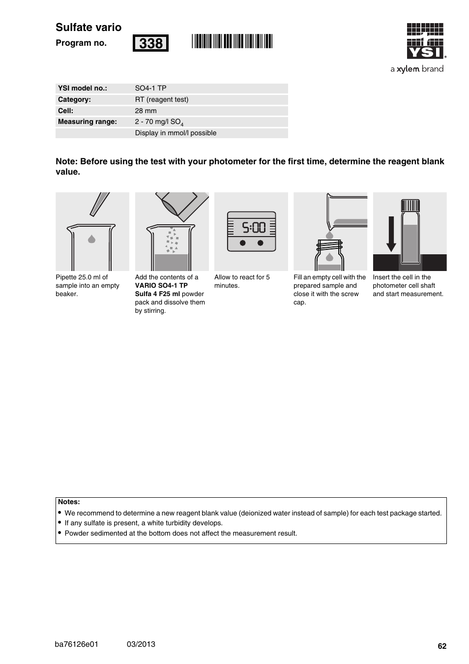 Sulfate vario, So4-1 tp, 2 - 70 mg/l so | 28 mm, Rn338, 00 sulfate vario | YSI pHotoFlex Series User Manual | Page 62 / 64