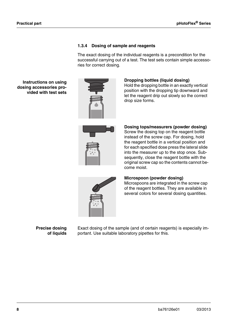 4 dosing of sample and reagents, Dosing of sample and reagents | YSI pHotoFlex Series User Manual | Page 8 / 64