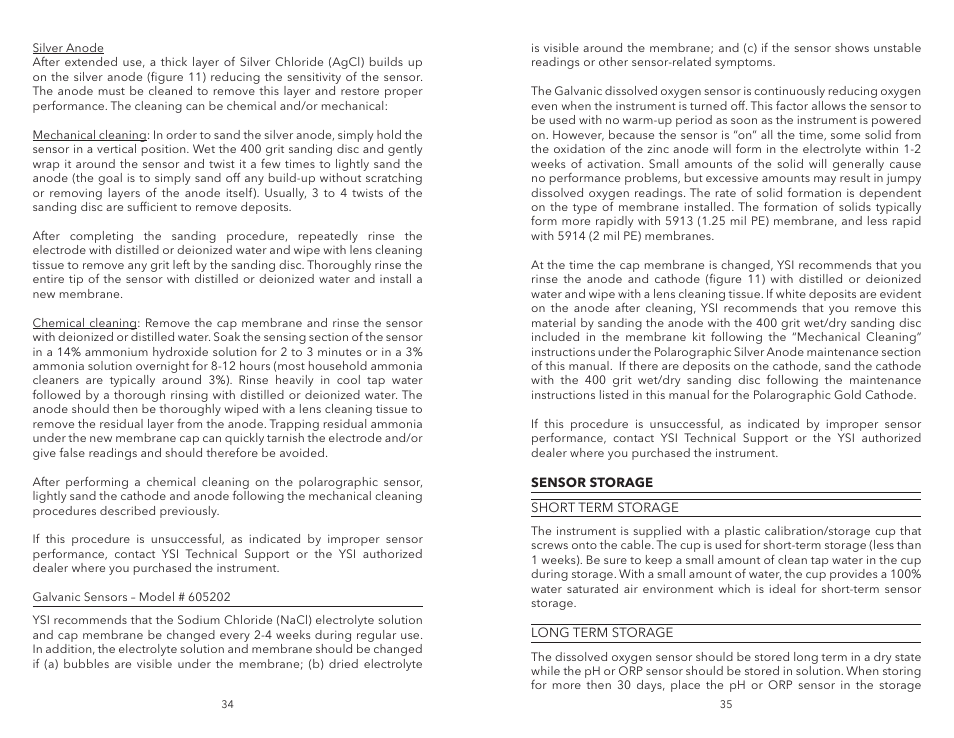 Sensor storage | YSI Pro1020 User Manual | Page 21 / 26