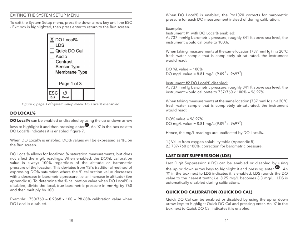 Do local, Last digit suppression (lds), Quick do calibration (quick do cal) | YSI Pro1020 User Manual | Page 9 / 26