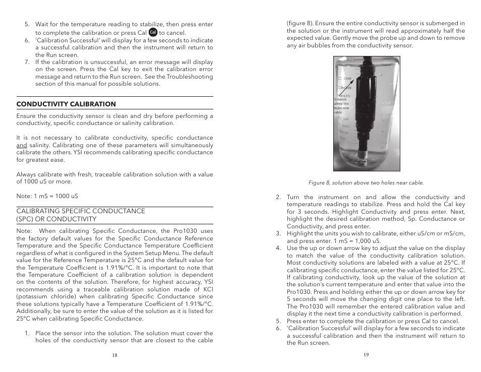 Conductivity calibration | YSI Pro1030 User Manual | Page 13 / 21