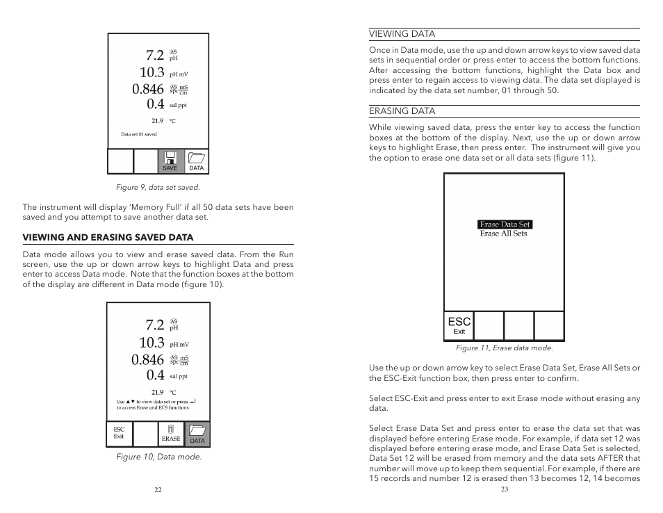 Viewing and erasing saved data | YSI Pro1030 User Manual | Page 15 / 21