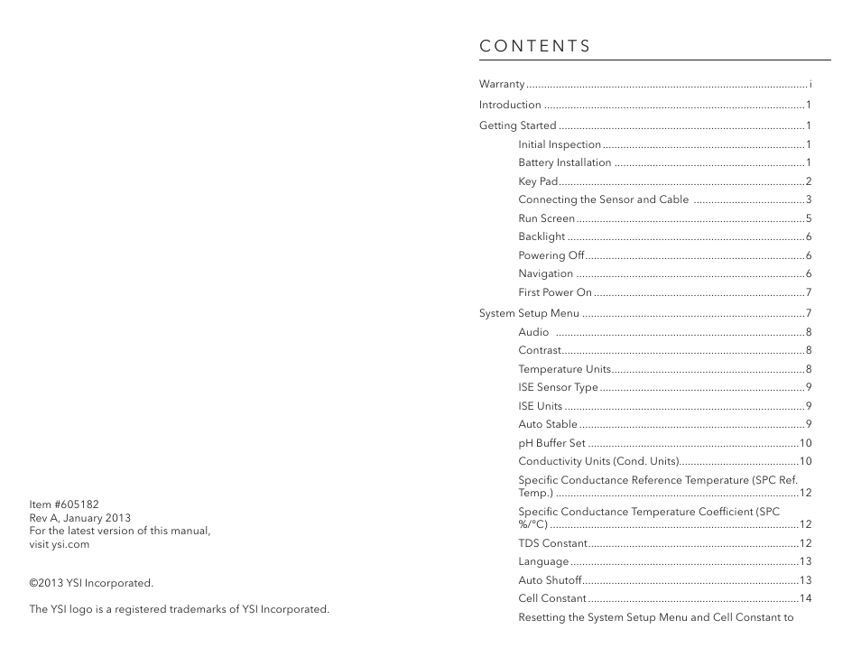 YSI Pro1030 User Manual | Page 2 / 21