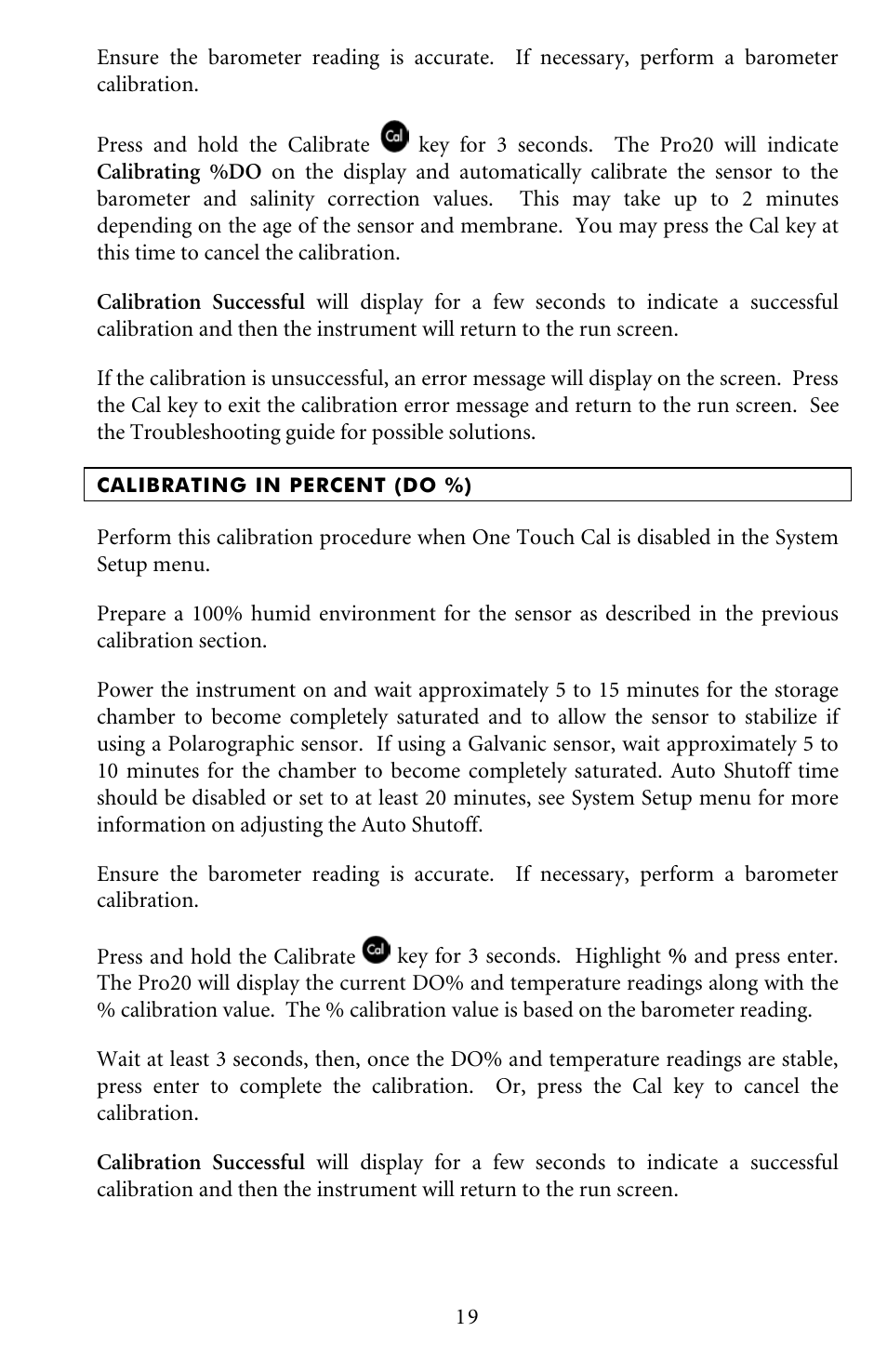 Calibrating in percent (do %) | YSI Pro20 User Manual | Page 23 / 43