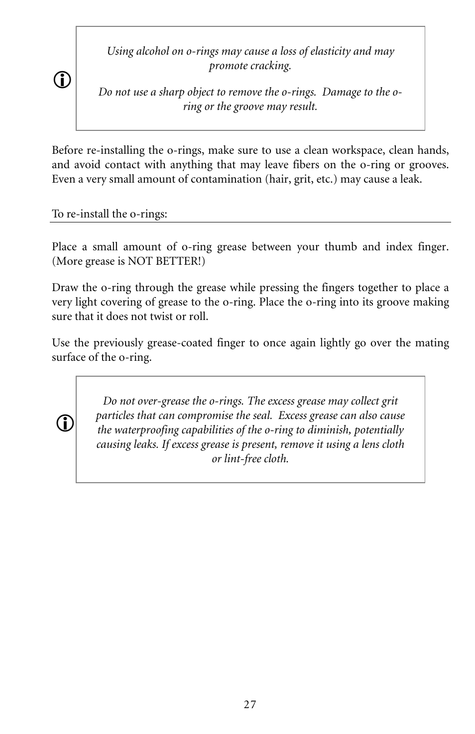 To re-install the o-rings | YSI Pro20 User Manual | Page 31 / 43