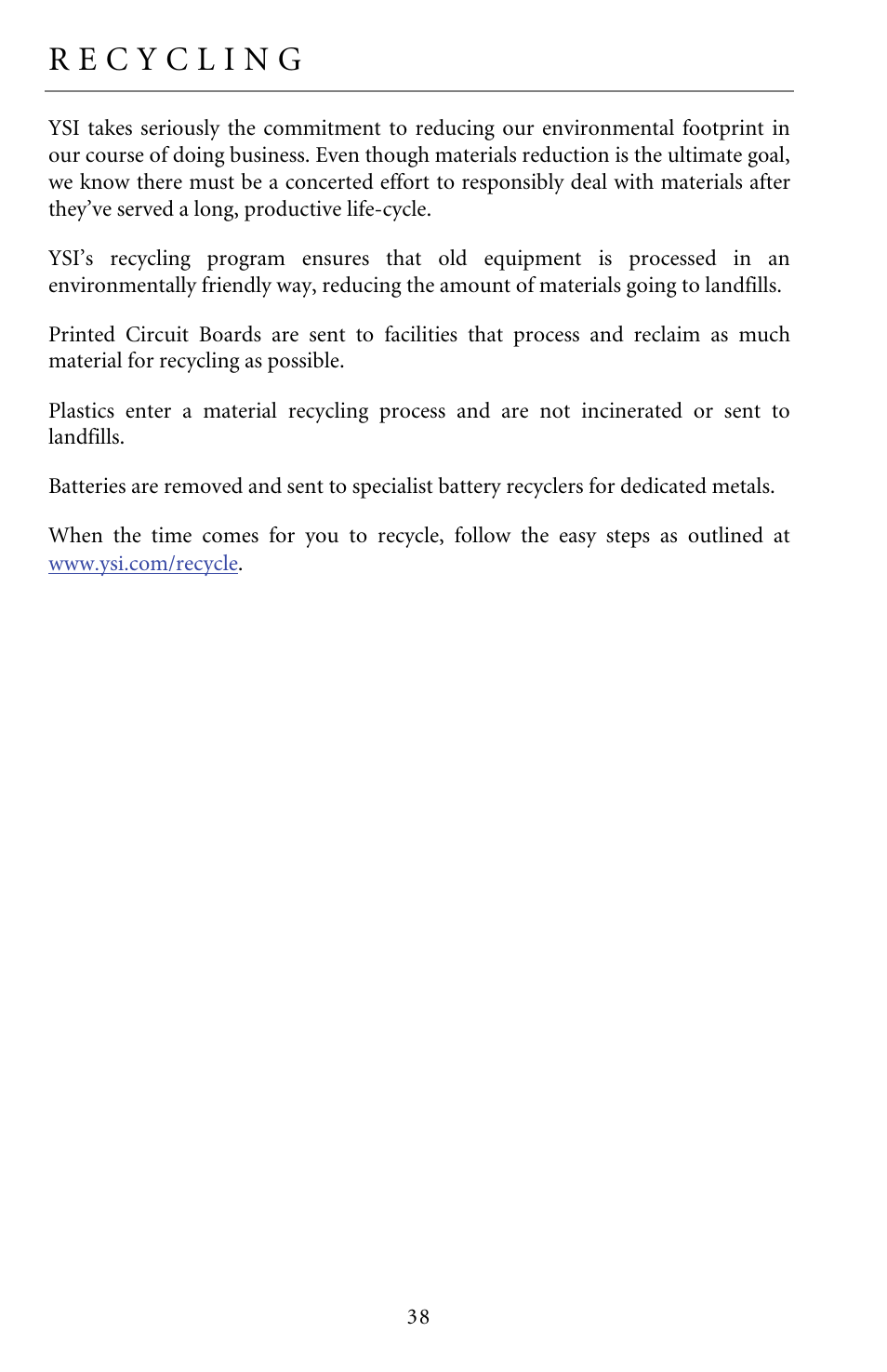Recycling | YSI Pro20 User Manual | Page 42 / 43