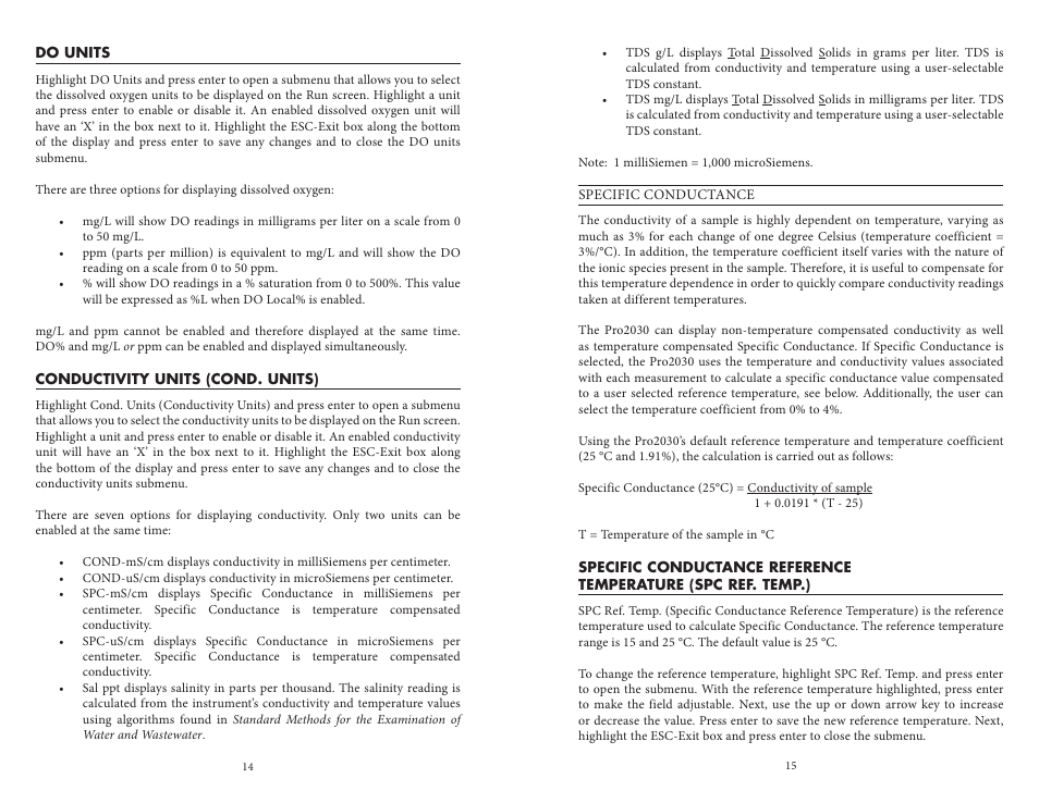 Do units, Conductivity units (cond. units) | YSI Pro2030 User Manual | Page 11 / 27