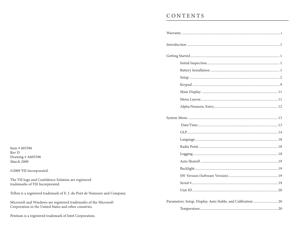 YSI Professional Plus User Manual | Page 2 / 45