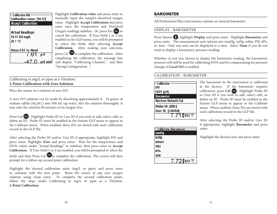 Barometer | YSI Professional Plus User Manual | Page 20 / 45