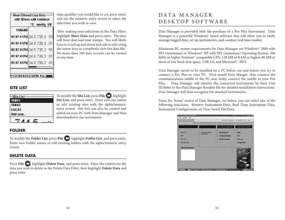 Site list folder delete data, Data manager desktop software | YSI Professional Plus User Manual | Page 32 / 45