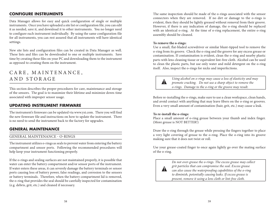 Configure instruments, Care, maintenance, and storage, Updating instrument firmware general maintenance | YSI Professional Plus User Manual | Page 34 / 45