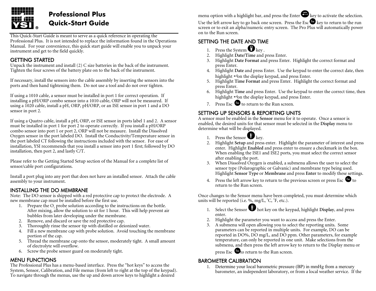 YSI Professional Plus User Manual | 2 pages