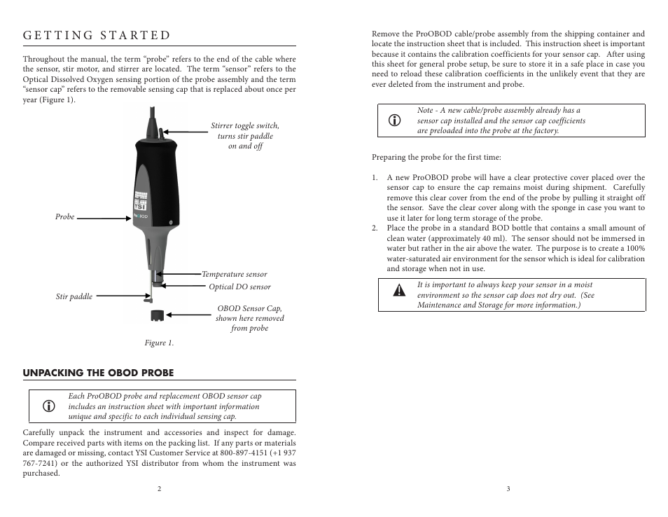 Getting started, Unpacking the obod probe | YSI ProOBOD User Manual | Page 5 / 15