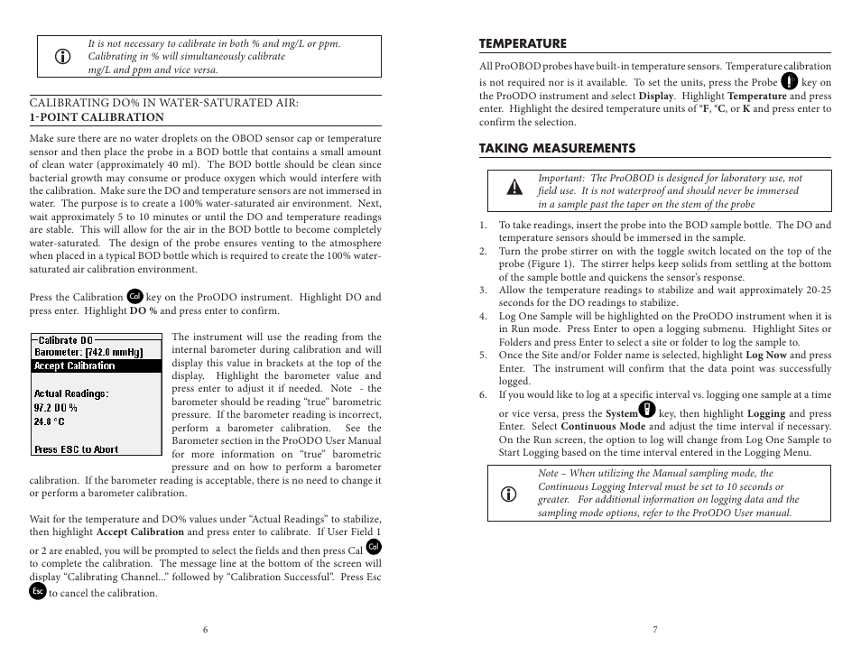 Temperature taking measurements | YSI ProOBOD User Manual | Page 7 / 15