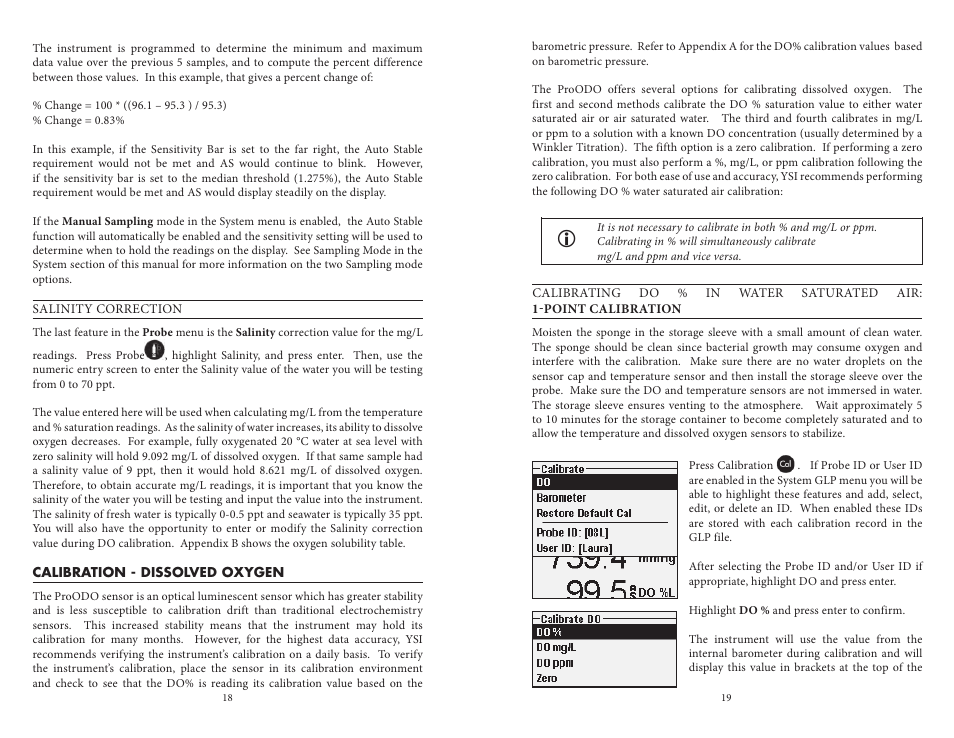 Calibration - dissolved oxygen | YSI ProODO User Manual | Page 14 / 29