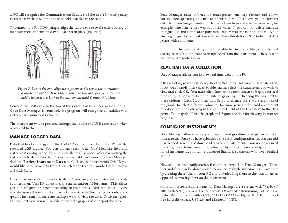 Manage logged data, Real time data collection, Configure instruments | YSI ProODO User Manual | Page 19 / 29