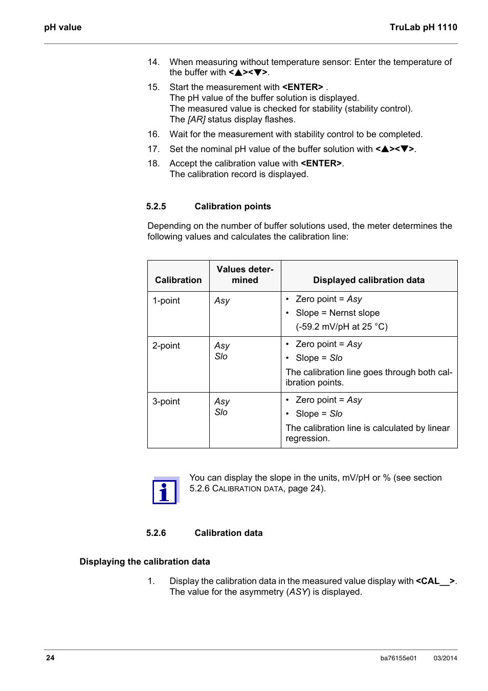 5 calibration points, 6 calibration data, Calibration points | Calibration data | YSI TruLab pH 1110 User Manual | Page 24 / 54