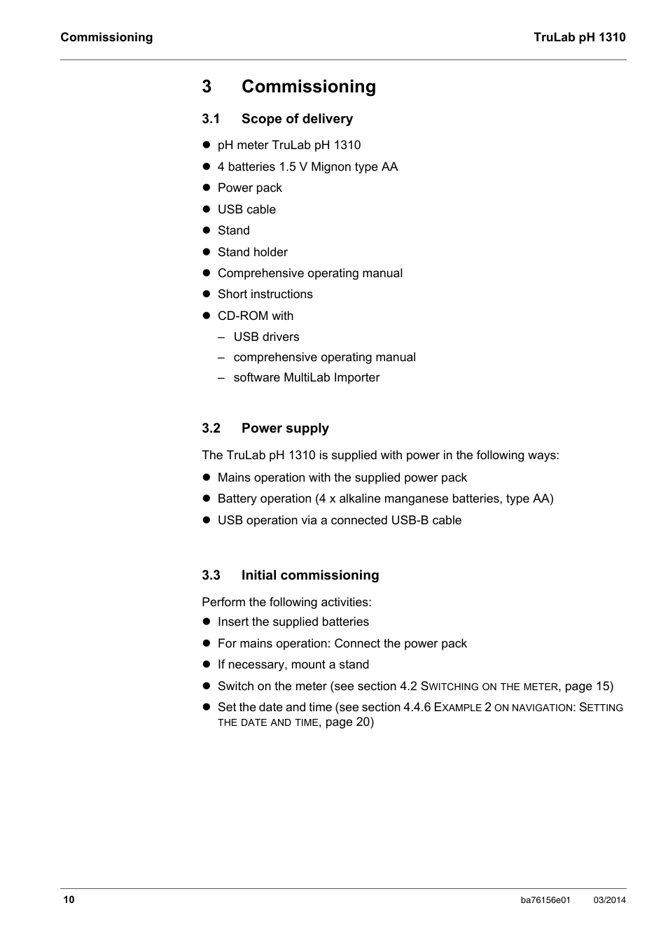 3 commissioning, 1 scope of delivery, 2 power supply | 3 initial commissioning, Commissioning, Scope of delivery, Power supply, Initial commissioning, 3commissioning | YSI TruLab 1310P User Manual | Page 10 / 74