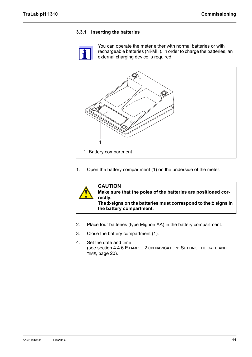 1 inserting the batteries, Inserting the batteries | YSI TruLab 1310P User Manual | Page 11 / 74