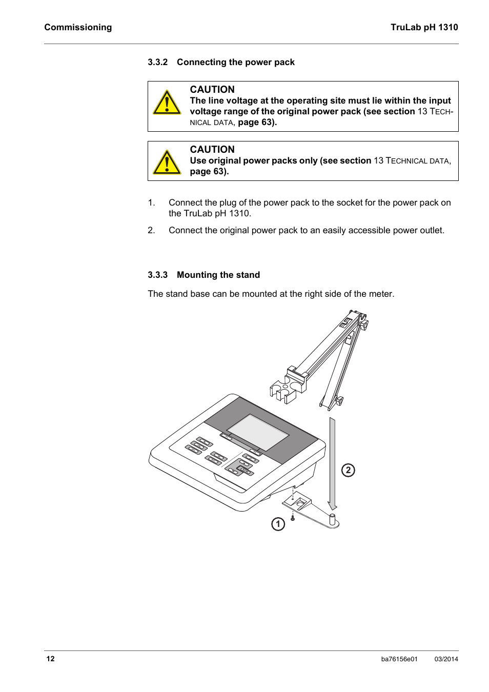 2 connecting the power pack, 3 mounting the stand, Connecting the power pack | Mounting the stand | YSI TruLab 1310P User Manual | Page 12 / 74