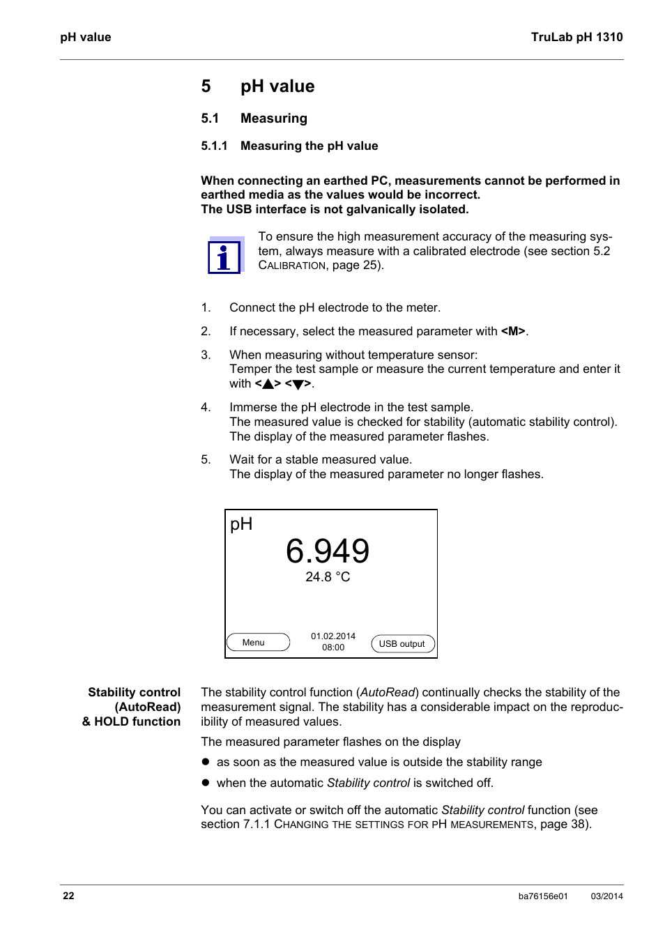 5 ph value, 1 measuring, 1 measuring the ph value | Ph value, Measuring, Measuring the ph value, 5ph value | YSI TruLab 1310P User Manual | Page 22 / 74