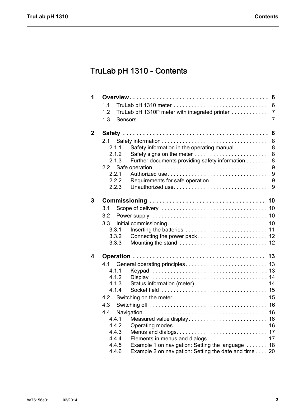 Trulab ph 1310 - contents | YSI TruLab 1310P User Manual | Page 3 / 74