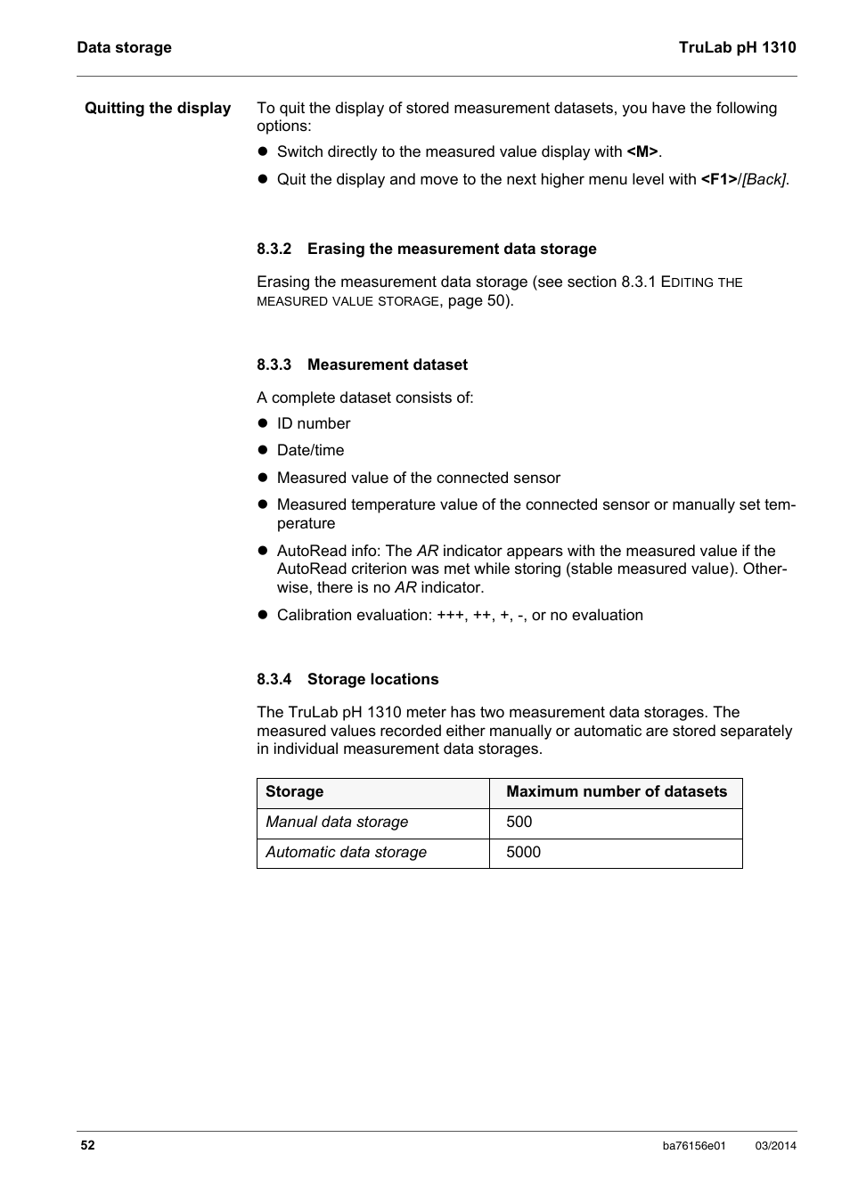 2 erasing the measurement data storage, 3 measurement dataset, 4 storage locations | Erasing the measurement data storage, Measurement dataset, Storage locations, Section 8.3.2 e, Rasing, Measurement, Data | YSI TruLab 1310P User Manual | Page 52 / 74