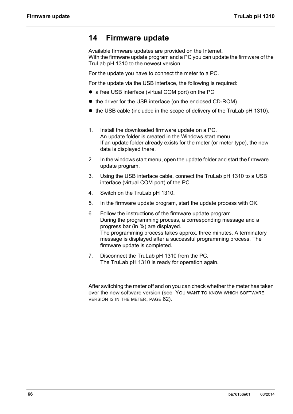 14 firmware update | YSI TruLab 1310P User Manual | Page 66 / 74