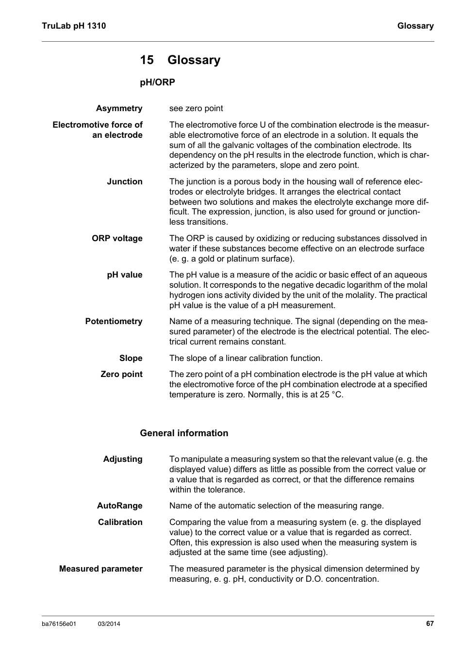 15 glossary | YSI TruLab 1310P User Manual | Page 67 / 74