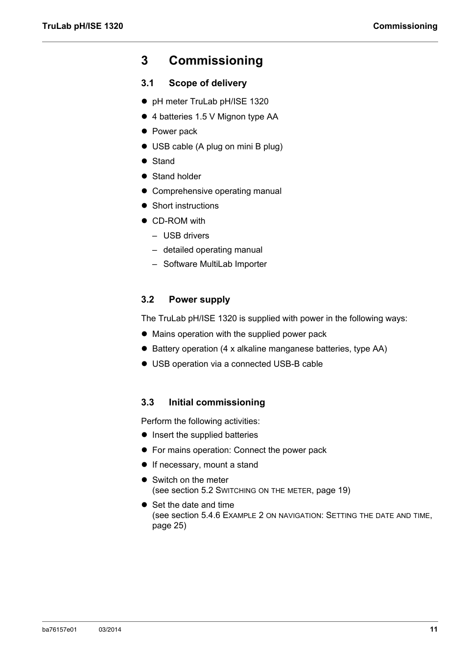 3 commissioning, 1 scope of delivery, 2 power supply | 3 initial commissioning, Commissioning, Scope of delivery, Power supply, Initial commissioning, 3commissioning | YSI TruLab 1320P User Manual | Page 11 / 106