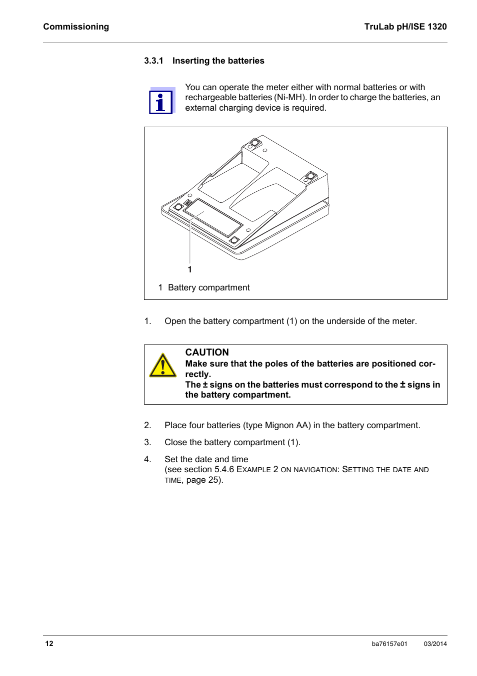 1 inserting the batteries, Inserting the batteries | YSI TruLab 1320P User Manual | Page 12 / 106