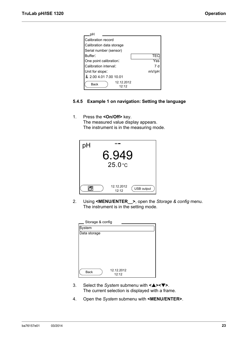 5 example 1 on navigation: setting the language, Example 1 on navigation: setting the language | YSI TruLab 1320P User Manual | Page 23 / 106