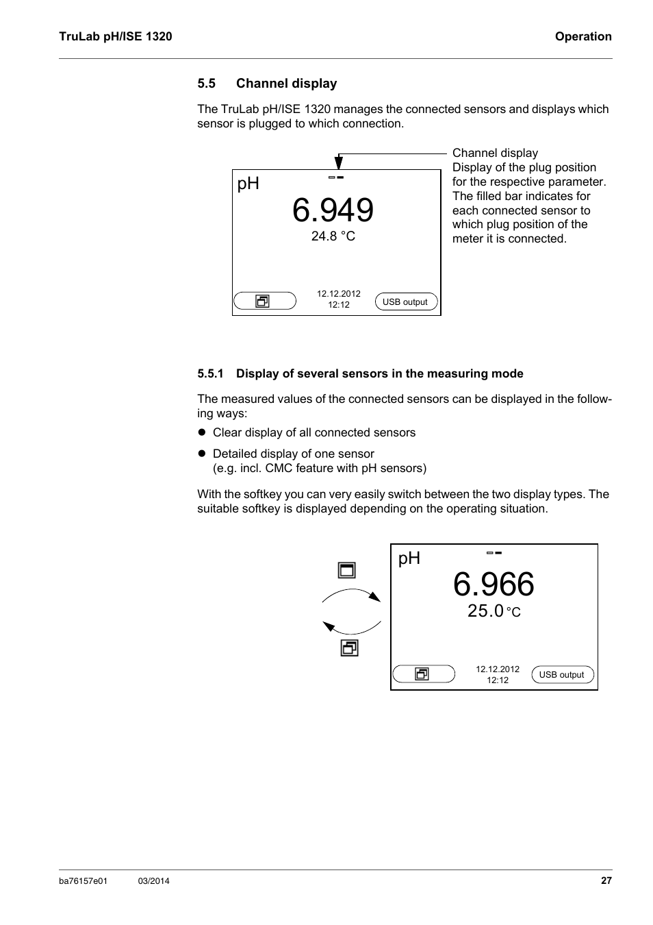 5 channel display, 1 display of several sensors in the measuring mode, Channel display | YSI TruLab 1320P User Manual | Page 27 / 106