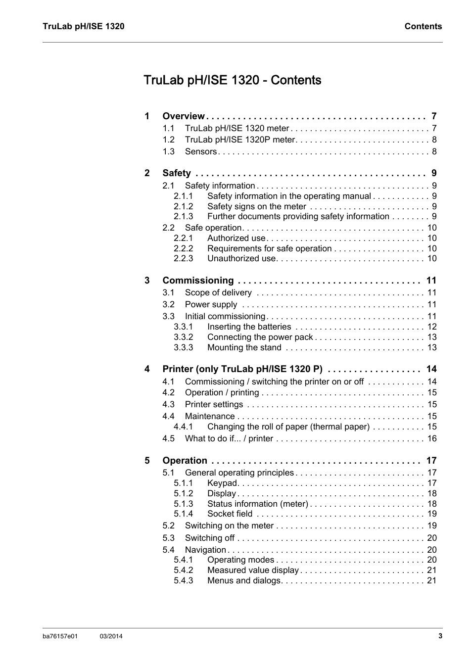 Trulab ph/ise 1320 - contents | YSI TruLab 1320P User Manual | Page 3 / 106