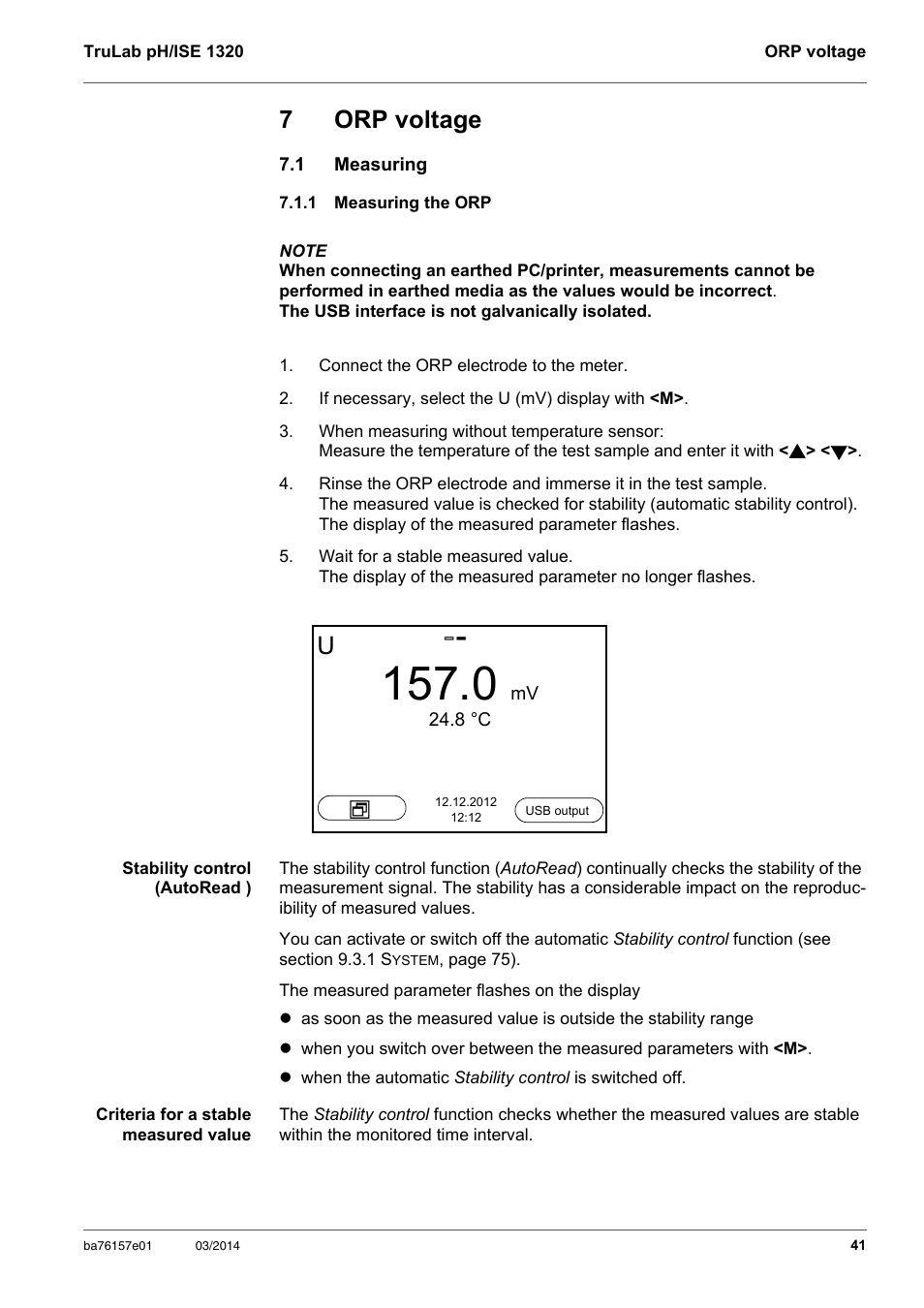 7 orp voltage, 1 measuring, 1 measuring the orp | Orp voltage, Measuring, Measuring the orp, 7orp voltage | YSI TruLab 1320P User Manual | Page 41 / 106