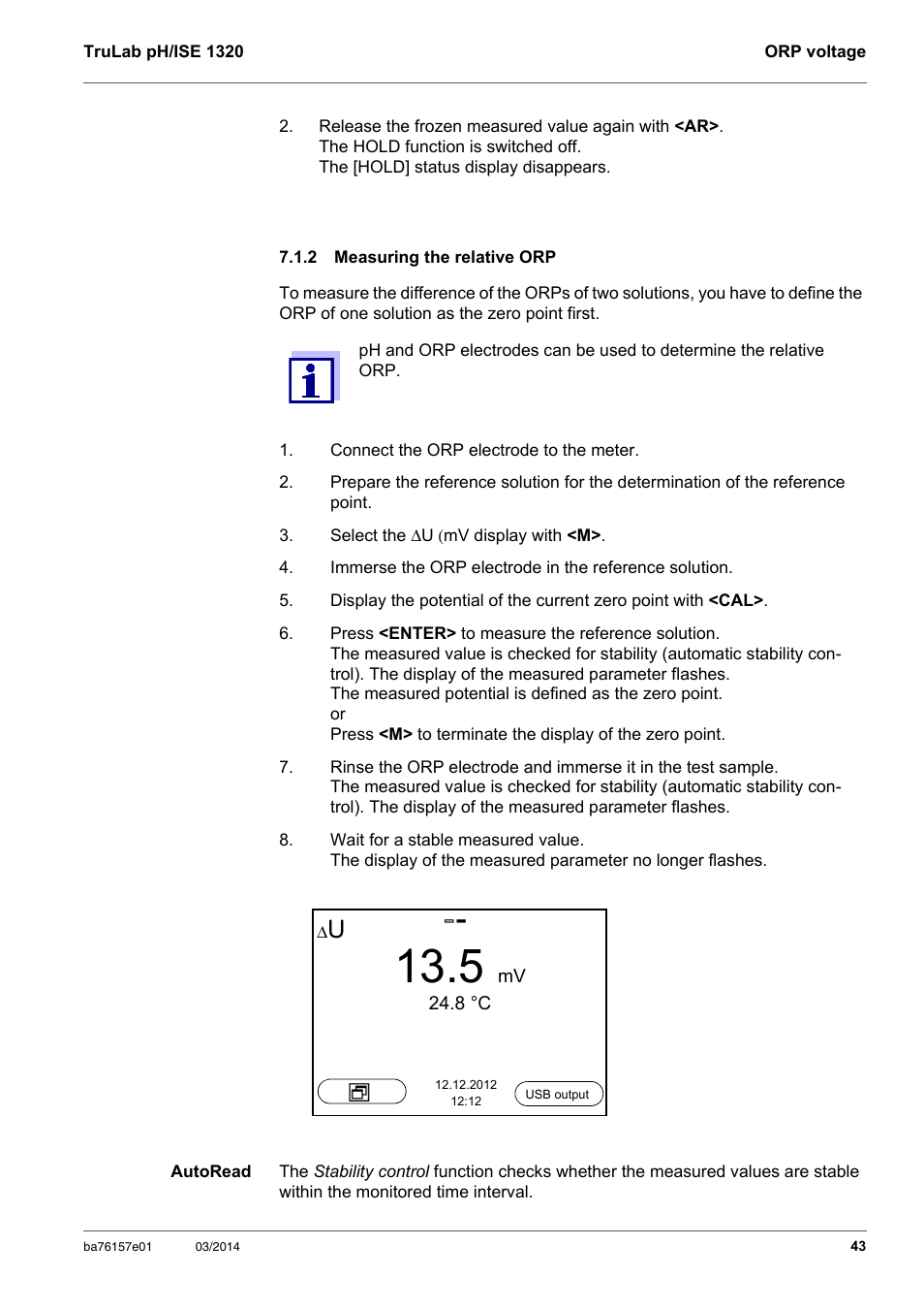 2 measuring the relative orp, Measuring the relative orp | YSI TruLab 1320P User Manual | Page 43 / 106