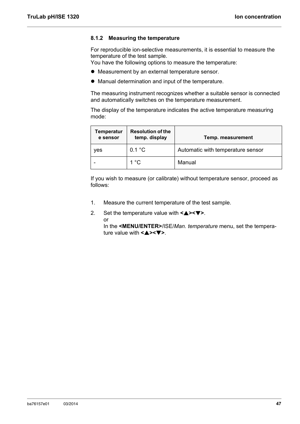 2 measuring the temperature, Measuring the temperature | YSI TruLab 1320P User Manual | Page 47 / 106
