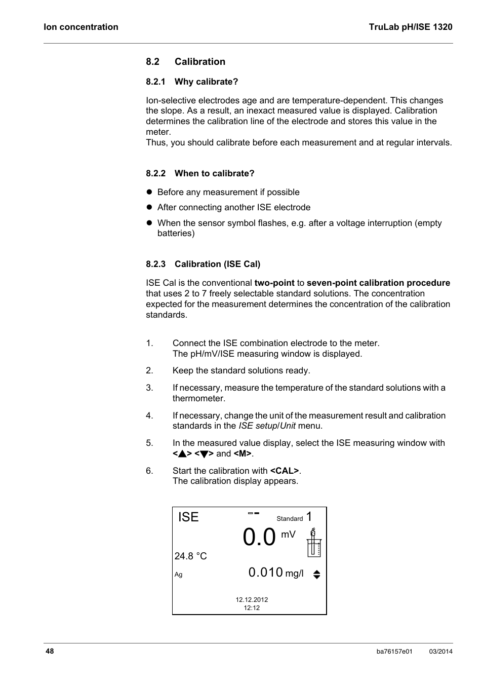 2 calibration, 1 why calibrate, 2 when to calibrate | 3 calibration (ise cal), Calibration, Why calibrate, When to calibrate, Calibration (ise cal) | YSI TruLab 1320P User Manual | Page 48 / 106