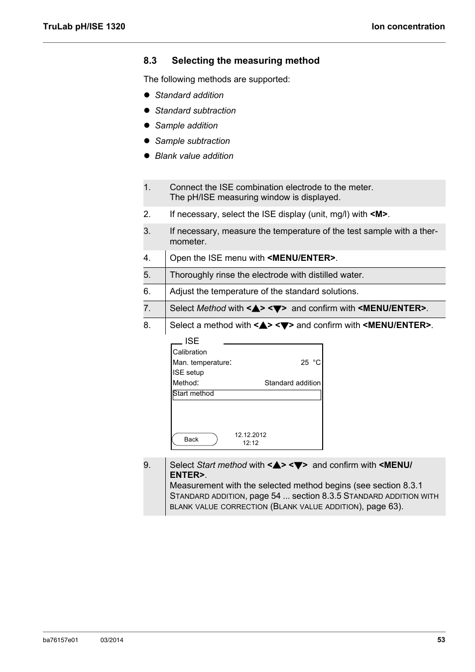 3 selecting the measuring method, Selecting the measuring method | YSI TruLab 1320P User Manual | Page 53 / 106