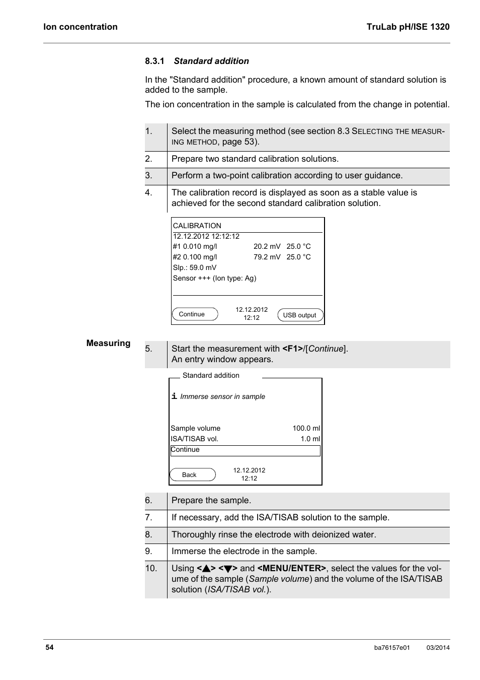 1 standard addition, Stan, Section 8.3.1 s | Tandard, Addition | YSI TruLab 1320P User Manual | Page 54 / 106