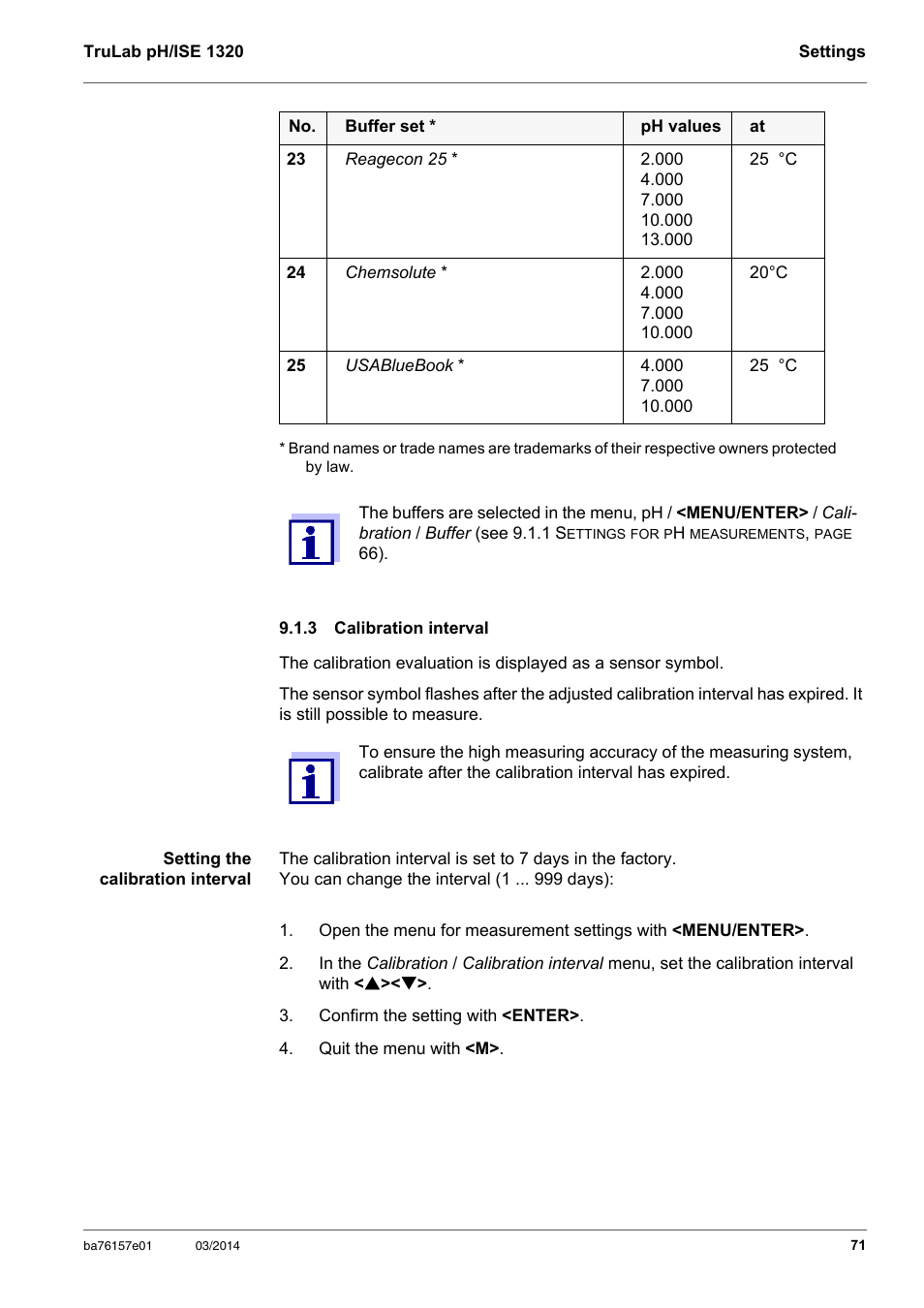 3 calibration interval, Calibration interval | YSI TruLab 1320P User Manual | Page 71 / 106