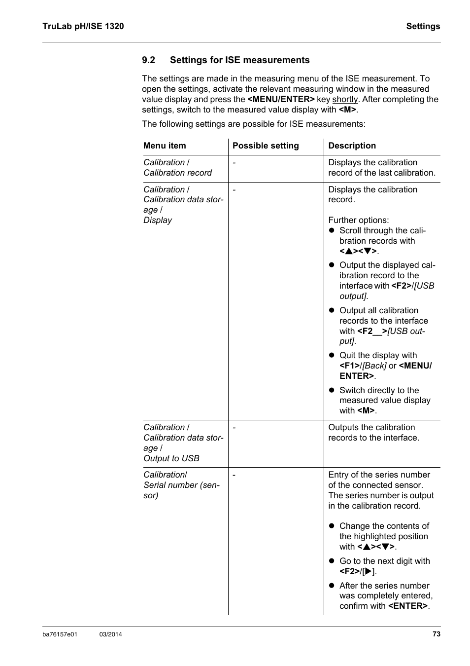 2 settings for ise measurements, Settings for ise measurements | YSI TruLab 1320P User Manual | Page 73 / 106