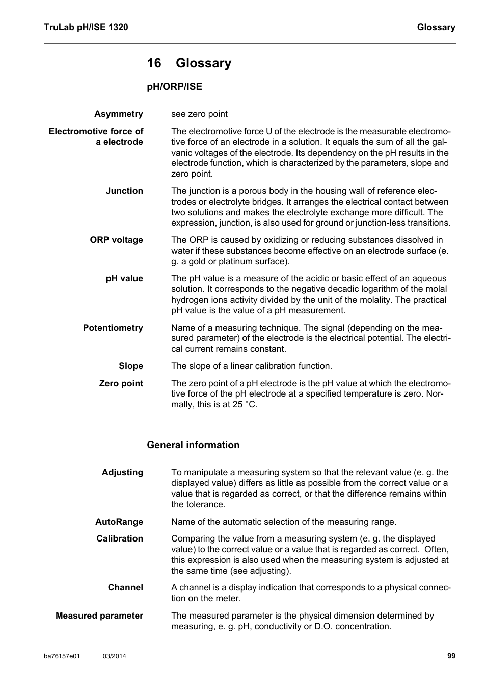 16 glossary | YSI TruLab 1320P User Manual | Page 99 / 106