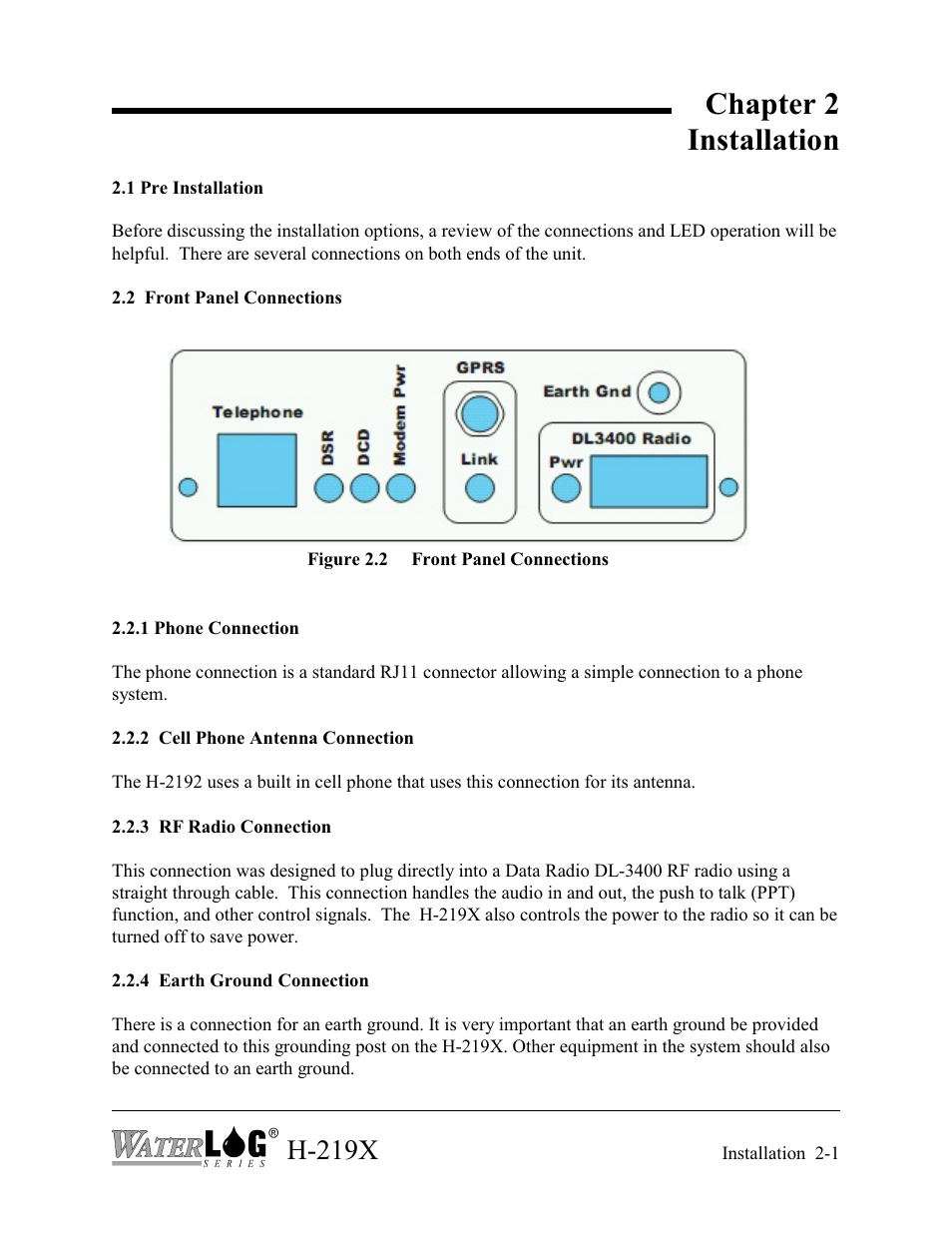 Chapter 2 installation, H-219x | Xylem H-2192 User Manual | Page 11 / 57