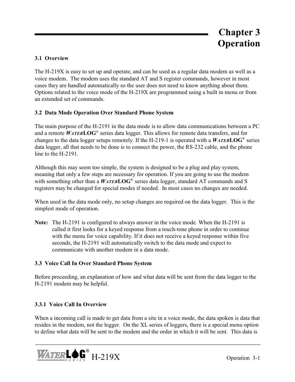 Chapter 3 operation, H-219x | Xylem H-2192 User Manual | Page 17 / 57