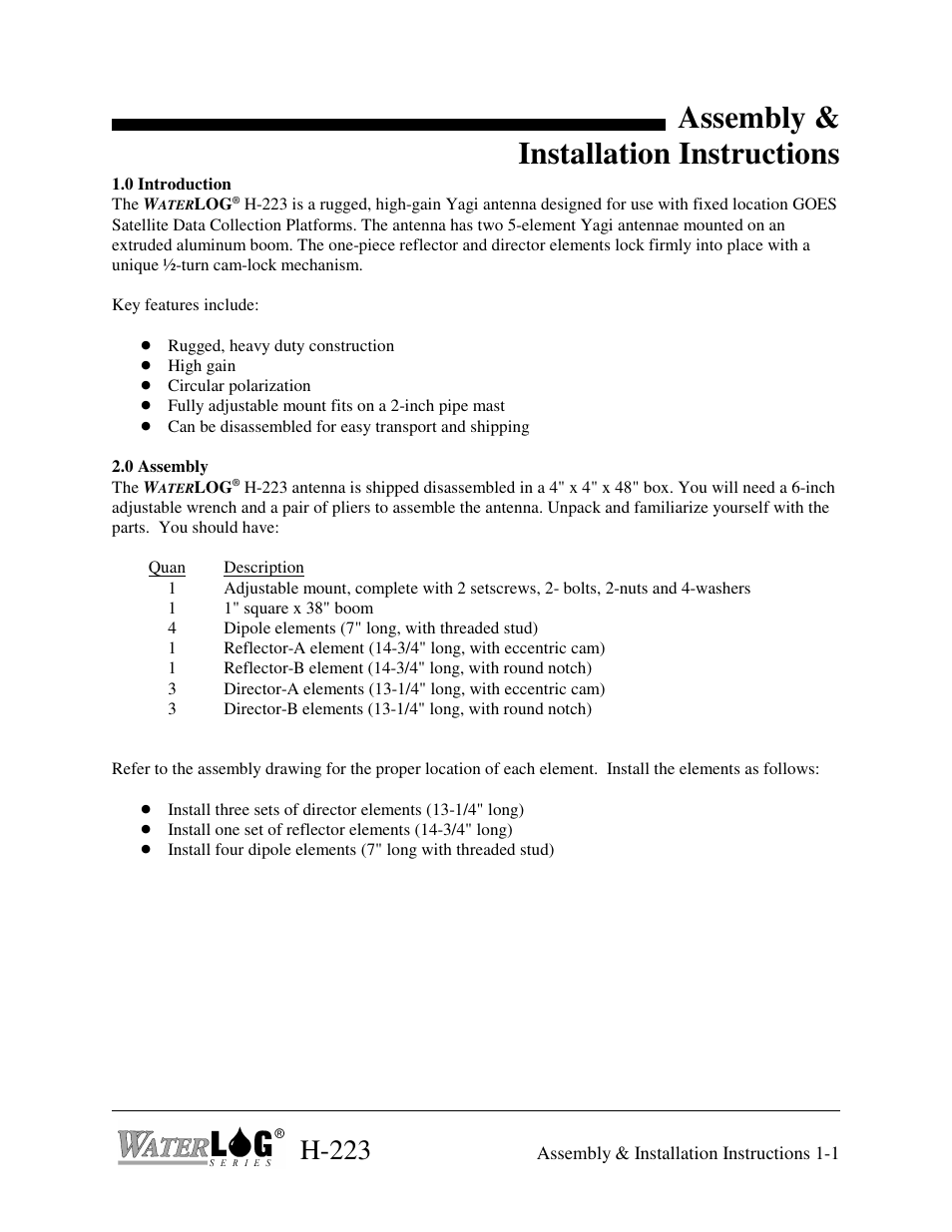 Assembly & installation instructions, H-223 | Xylem H-223 User Manual | Page 5 / 9