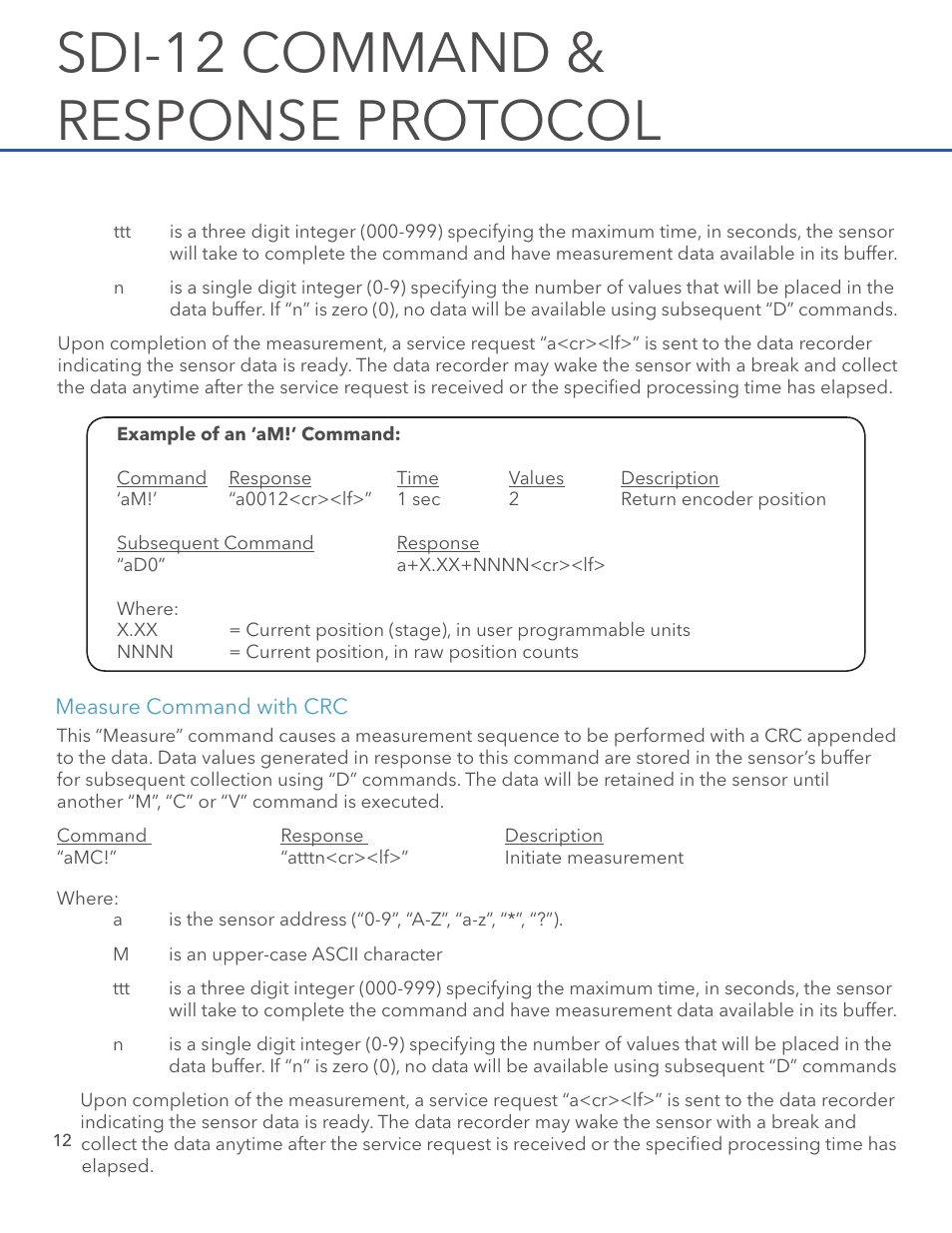 Sdi-12 command & response protocol | Xylem H-3311 User Manual | Page 14 / 24