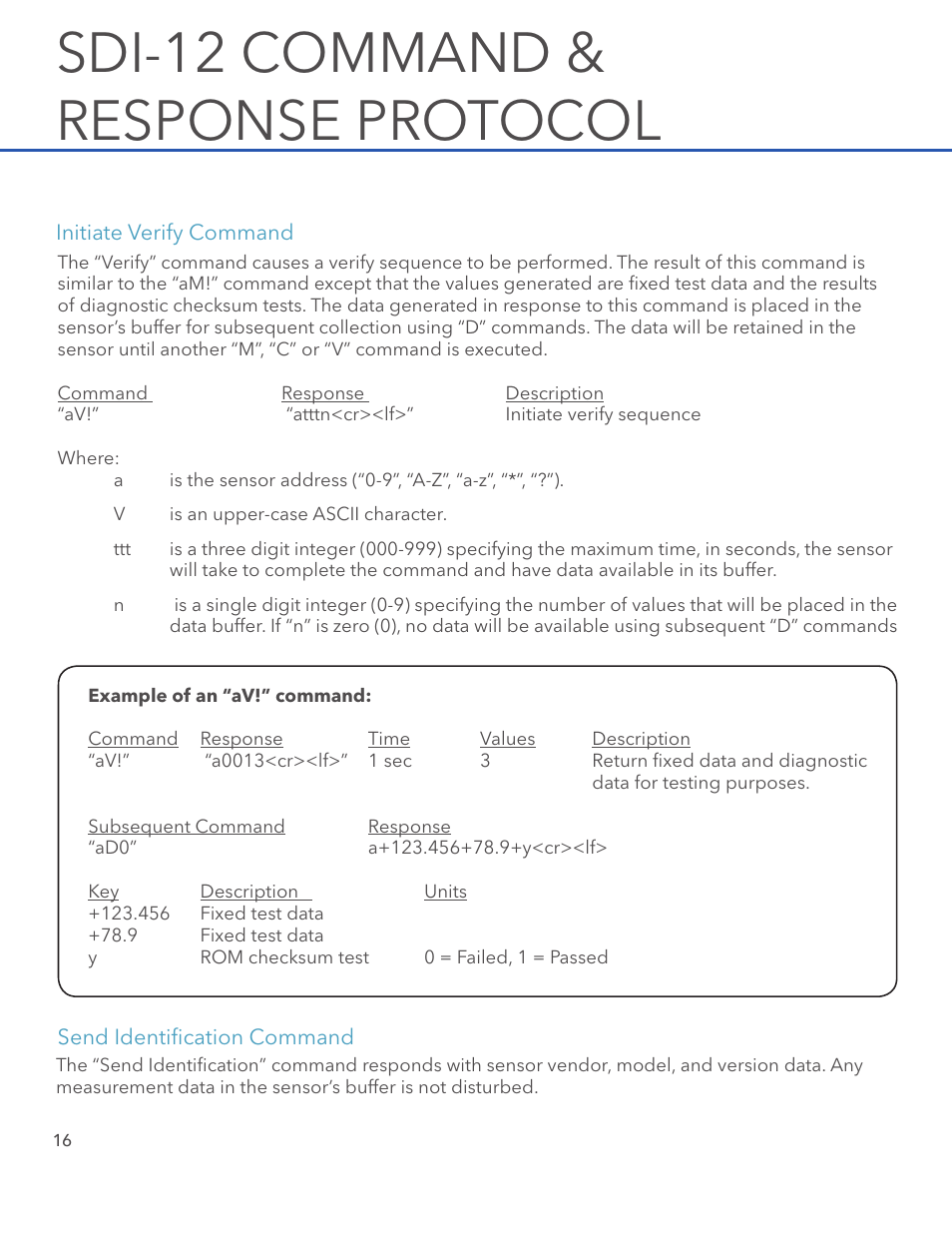 Sdi-12 command & response protocol | Xylem H-3311 User Manual | Page 18 / 24
