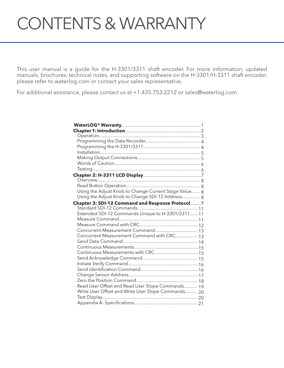 Contents & warranty | Xylem H-3311 User Manual | Page 2 / 24