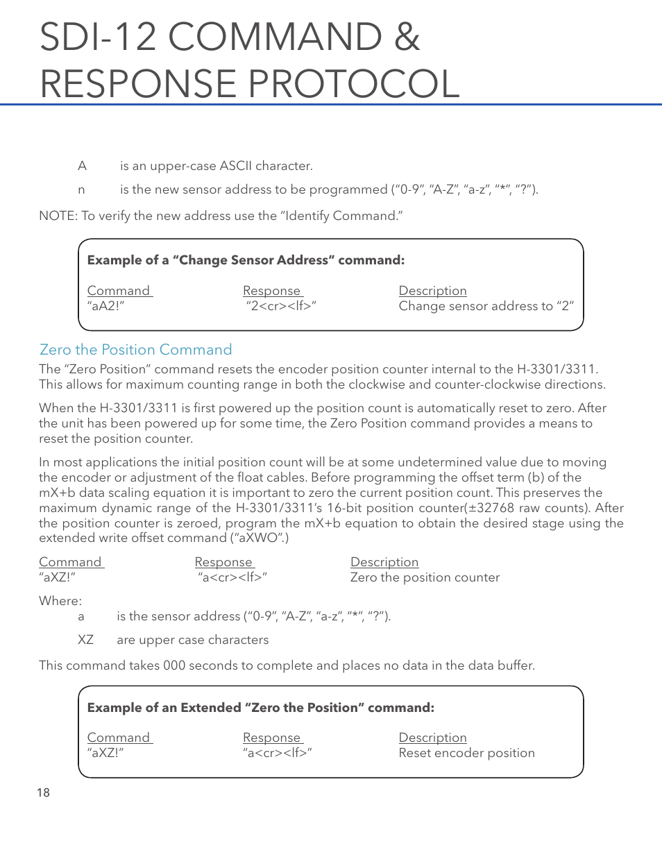Sdi-12 command & response protocol | Xylem H-3311 User Manual | Page 20 / 24